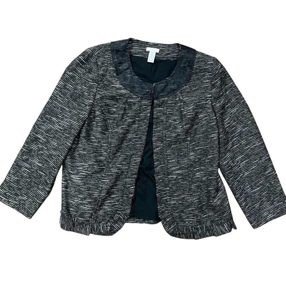 Chico’s Black Textured Wool Blend Top Jacket Blazer Office Business Sz Large
